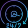 Clock with cloud symbol representing 24/7 service availability and continuous support