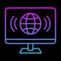 Computer screen showing a globe with connection lines representing web design and development services
