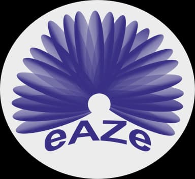 eAze logo with abstract wing style graphic in purple color