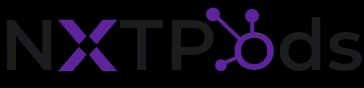 NXT Pods logo with modern typography and network node graphic