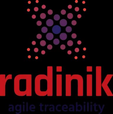 Radinik logo with digital node pattern and the tagline agile traceability