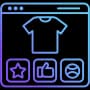 Ecommerce product display screen with clothing item and rating icons representing online store layout