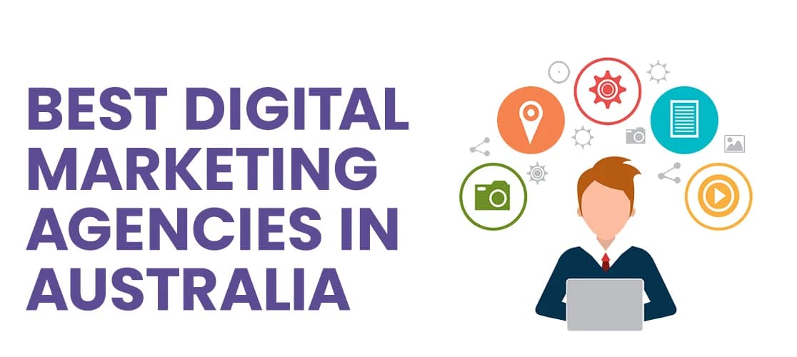 Illustration of a digital marketer using a tablet with marketing icons representing digital marketing agencies in Australia