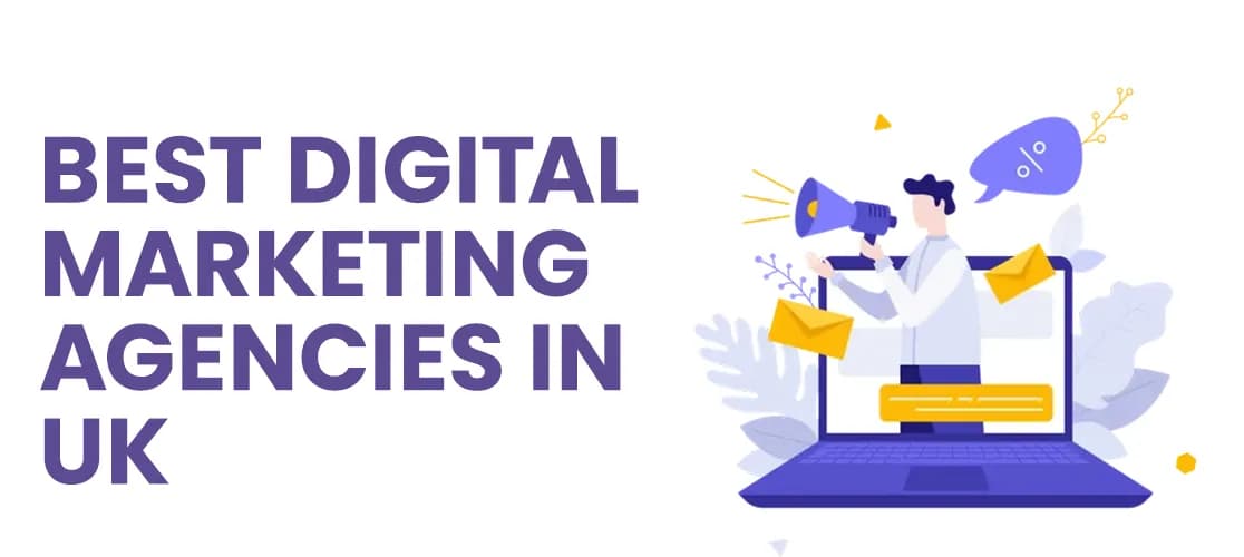 Illustration of a marketer promoting campaigns through a laptop representing digital marketing agencies in the UK