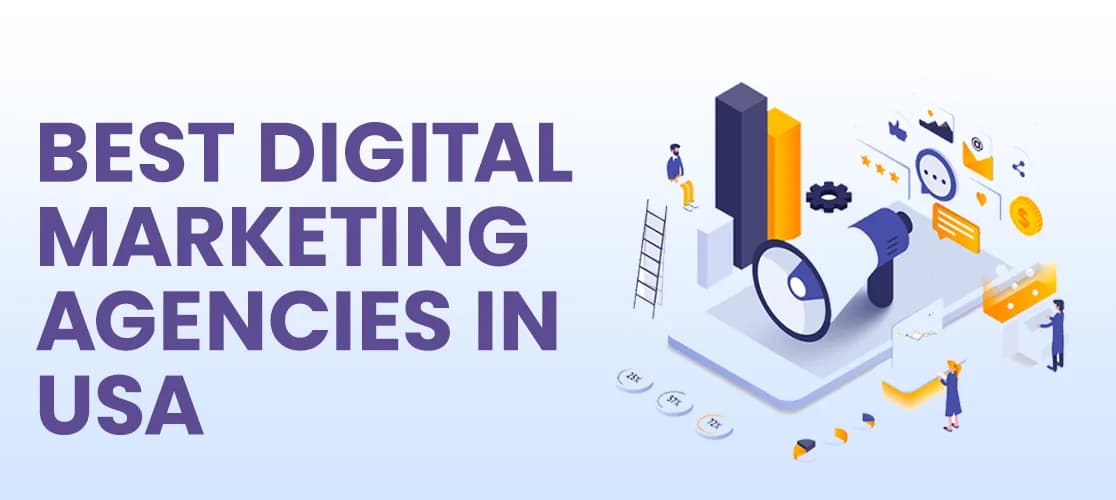 Illustration of marketing professionals analyzing campaign performance representing digital marketing agencies in the USA