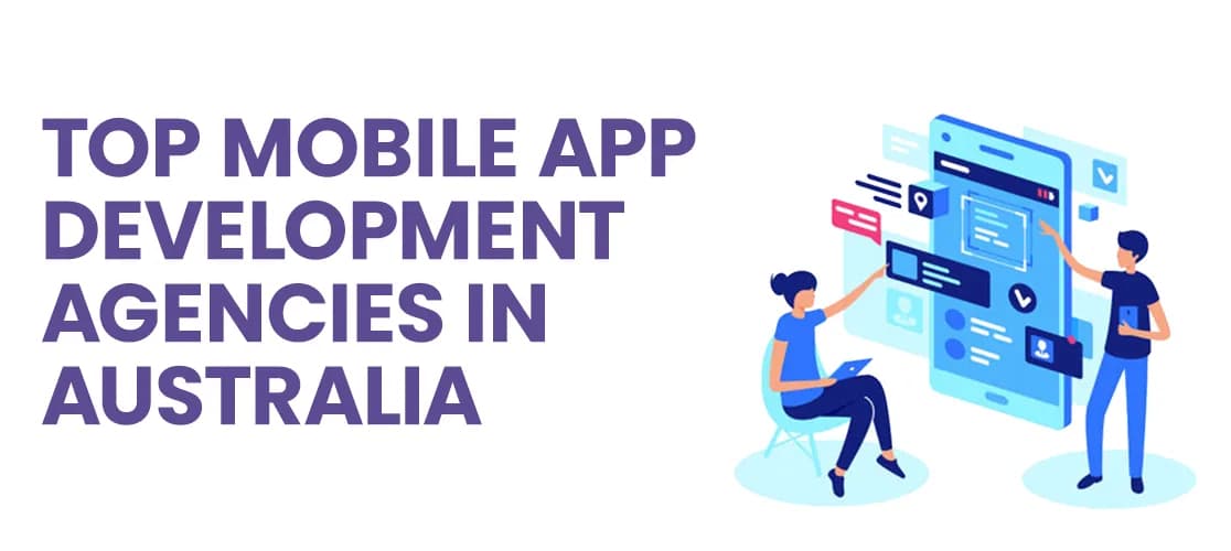 Illustration of developers designing a smartphone application interface representing mobile app development agencies in Australia
