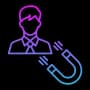 User profile with magnet symbol showing customer engagement, interaction, and retention