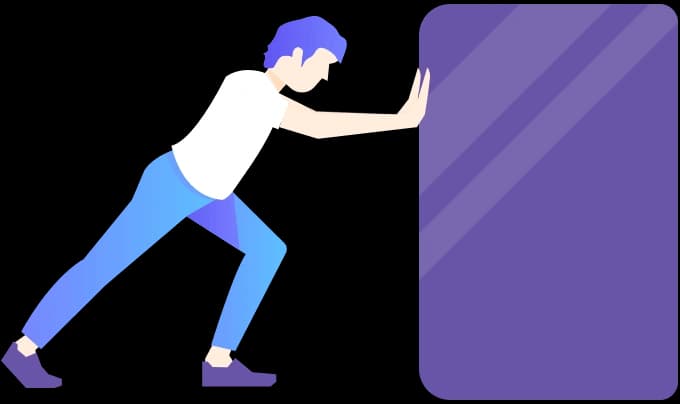 Illustration of a person pushing a large block symbolizing business challenges
