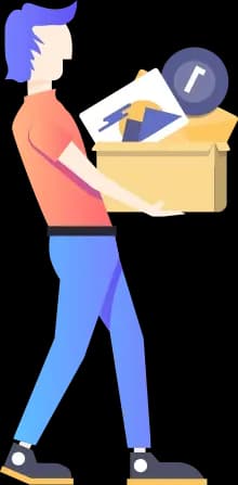Illustration of a developer carrying a box with software development tools