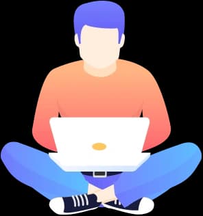 Illustration of a software developer sitting and working on a laptop
