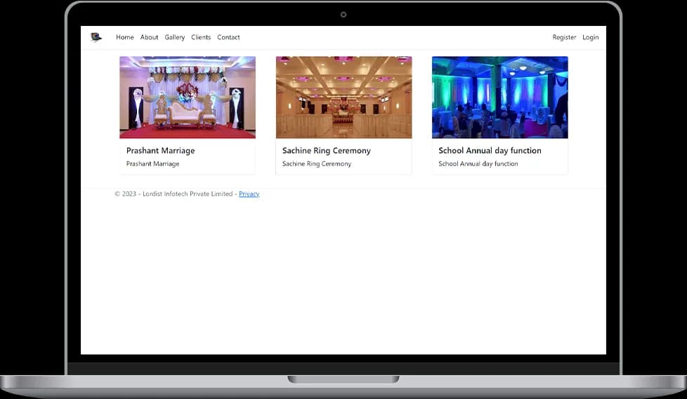Event management gallery featuring wedding ring ceremonies and various organized school functions