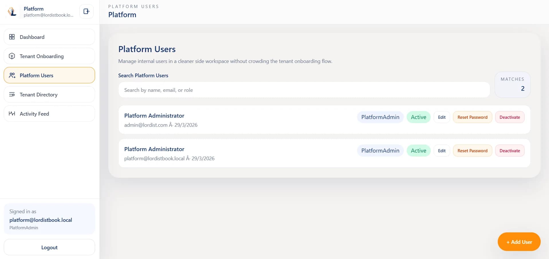 LordistBook invoice listing screen with filters, document rows, and billing action controls
