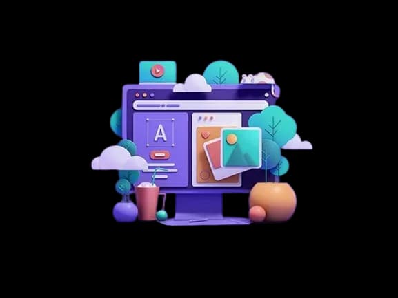 Website design screen with typography, images, and creative elements showing user interface and user experience design