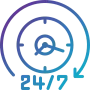 Clock with cloud symbol representing 24/7 service availability and continuous support