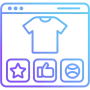 Website category page showing a t-shirt product with shopping icons and navigation elements