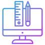 Desktop screen showing website layout, charts, and interface elements for web design services