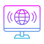 Computer screen showing a globe with connection lines representing web design and development services