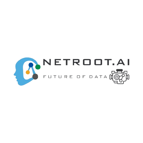 Netroot AI logo with human head icon and data network symbol representing AI and data analytics