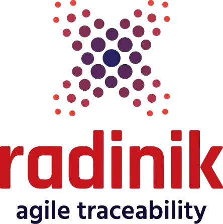 Radinik logo with digital node pattern and the tagline agile traceability