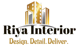 Riya Interior logo featuring modern building structure representing interior design services