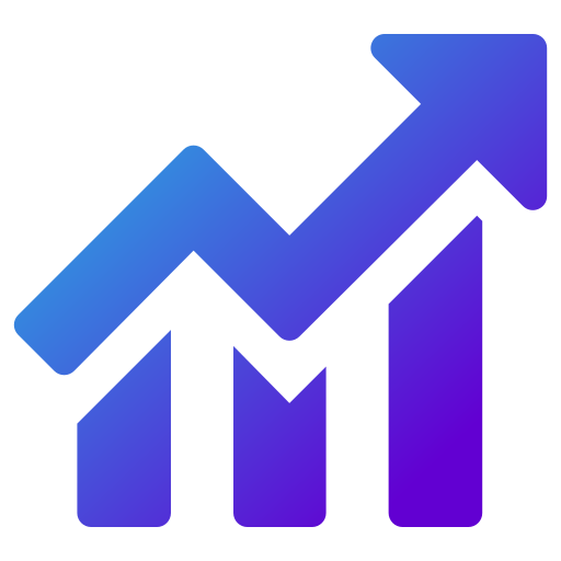 Upward arrow graph icon with bars showing business growth, increasing performance, and positive trend