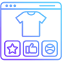 Ecommerce product display screen with clothing item and rating icons representing online store layout