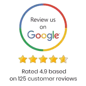 Google review badge showing 4.9 star rating based on 125 customer reviews