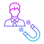 User profile with magnet symbol showing customer engagement, interaction, and retention