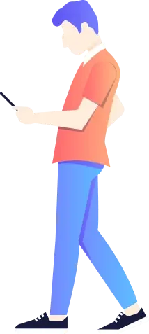 Illustration of a person standing and using a tablet for online work and digital tasks