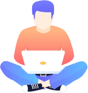 Illustration of a software developer sitting and working on a laptop