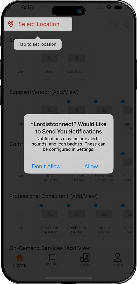 App Notification Permission Screen for Alerts and Updates Mobile app screen asking user permission to send notifications with allow and don't allow options