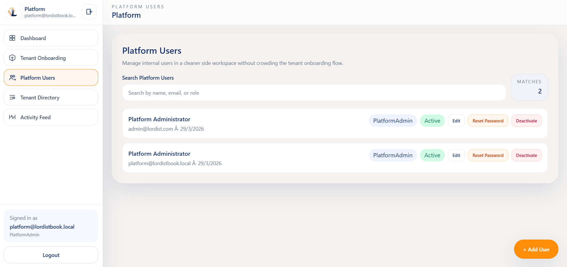 LordistBook invoice listing screen with filters, document rows, and billing action controls