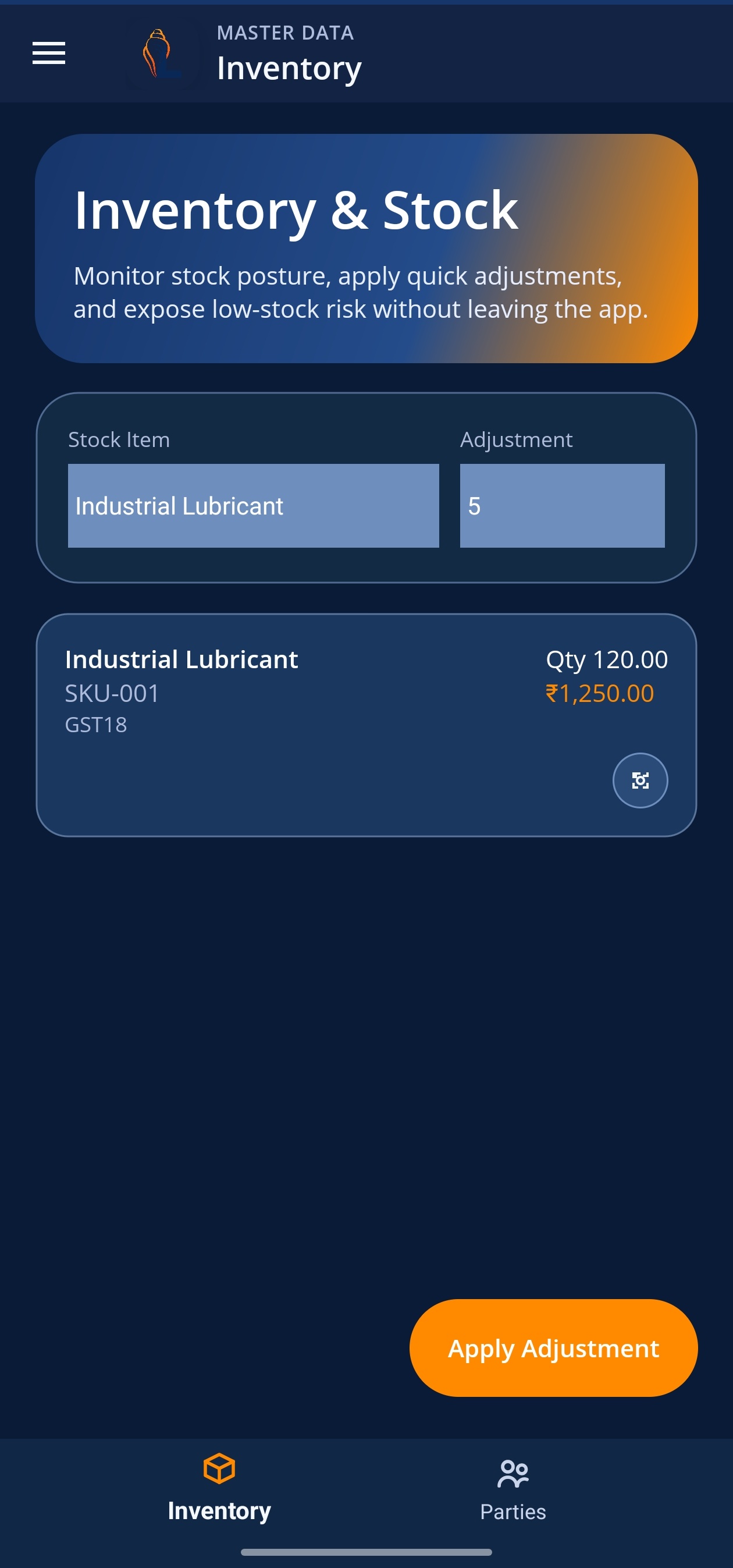 LordistBook mobile home screen with quick navigation cards, account shortcuts, and business actions