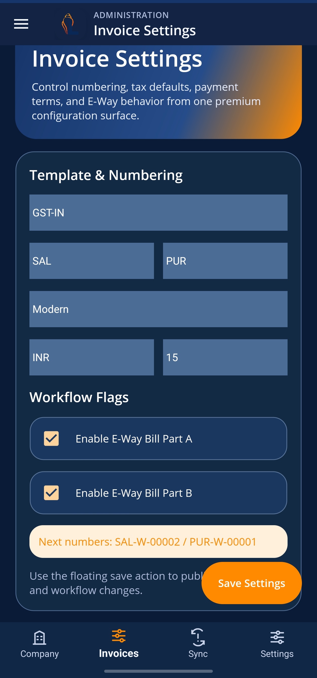 LordistBook mobile billing overview screen with transaction records, totals, and operational shortcuts