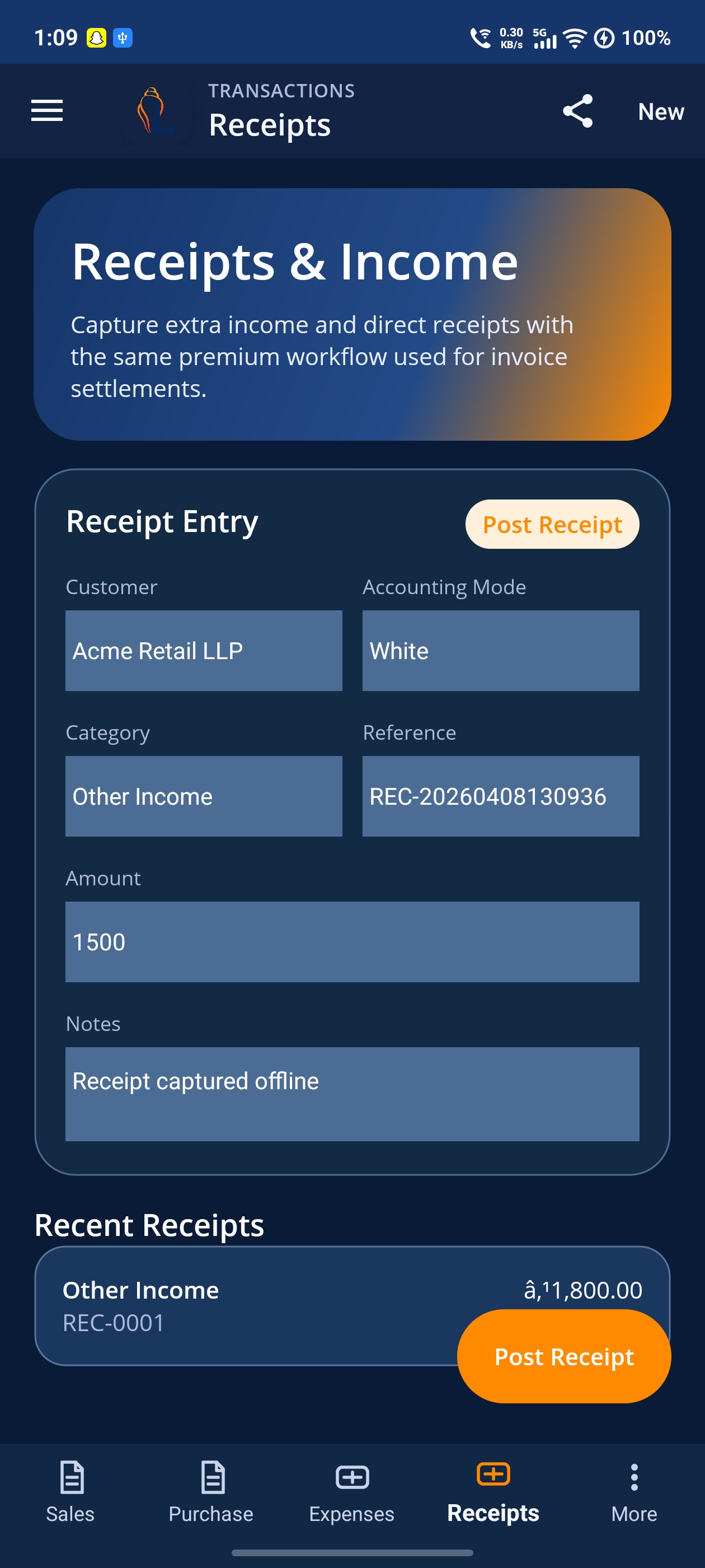 LordistBook mobile statement screen with party-wise account history, transaction rows, and balance totals