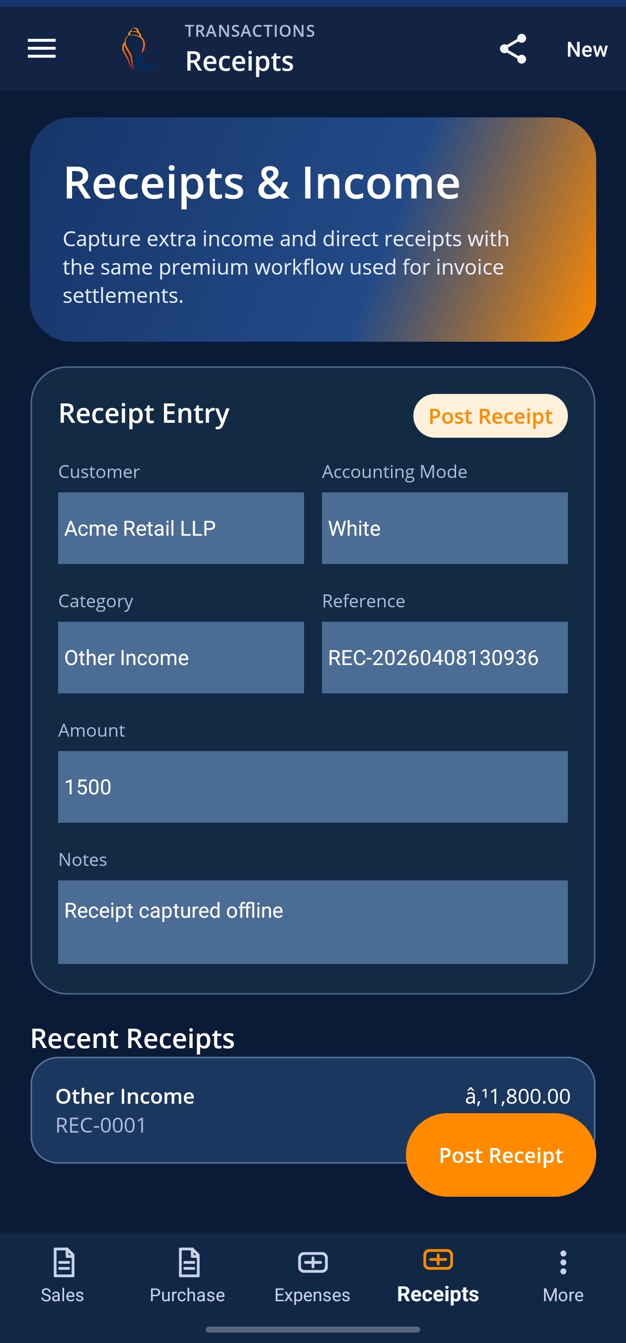 LordistBook mobile invoice list screen with document entries, filtering controls, and billing actions