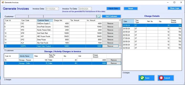 Warehouse Generate Invoices Screen for Billing Management Warehouse management system generate invoices screen for billing management and automated invoicing