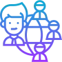 Team members connected with globe symbol showing global collaboration in Android app development services