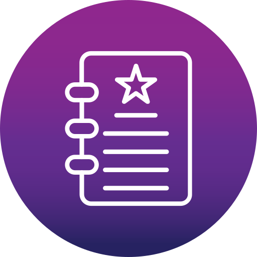 Notebook with star icon representing brand guidelines, consistent identity, and design standards