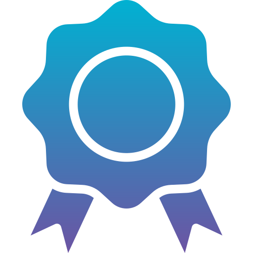 Badge icon with ribbon showing brand trust, quality standard, and strong reputation